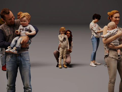 Collection of couples with children x 20 3D Model