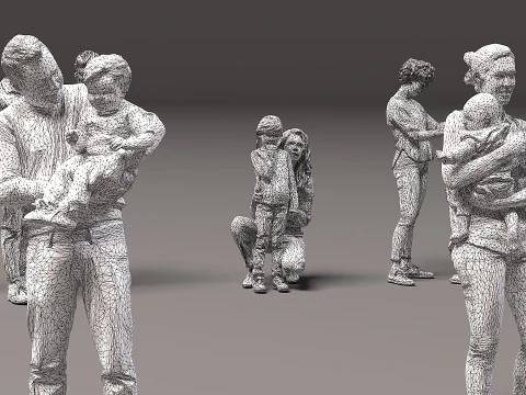 Collection of couples with children x 20 3D Model