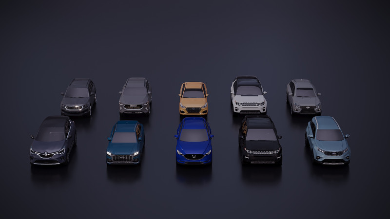 Low poly car assembly x 10 3D Модель .c4d .max .obj .3ds .fbx .stl .blend 