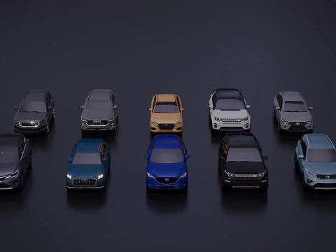 Low poly car assembly x 10 3D Model