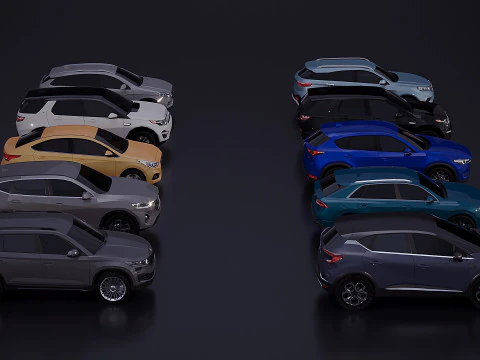 Low poly car assembly x 10 3D Model