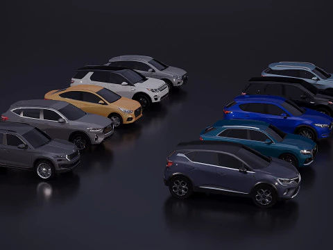 Low poly car assembly x 10 3D Model