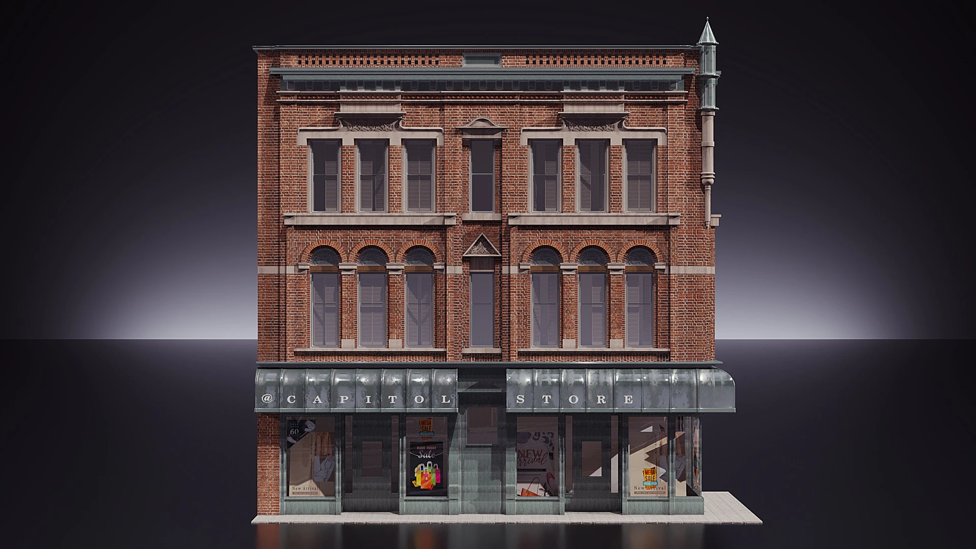 Brick building 3D Model .c4d .max .obj .3ds .fbx .stl .blend 