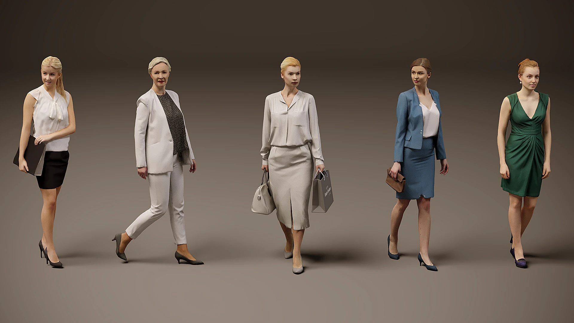 Collection of women x 5 3D Model .c4d .max .obj .3ds .fbx .stl .blend 