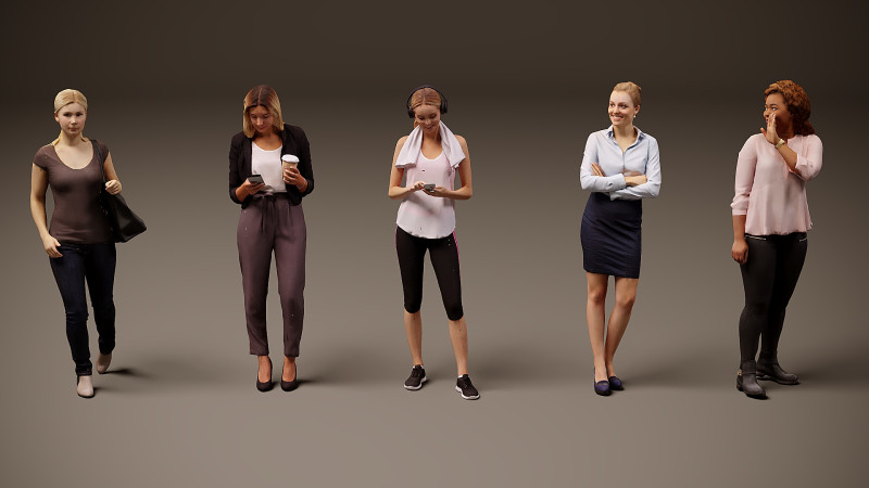 女性集合 x 5 01 3D 模型 .c4d .max .obj .3ds .fbx .stl .blend