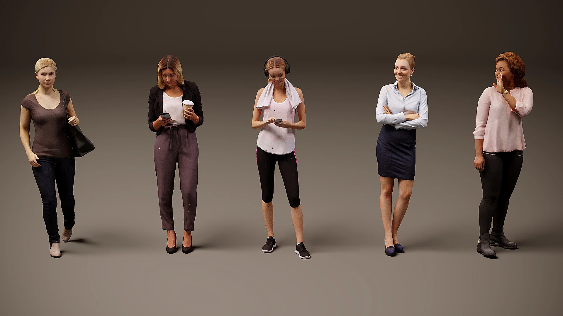 Collection of women x 5 01 3D Model .c4d .max .obj .3ds .fbx .stl .blend 