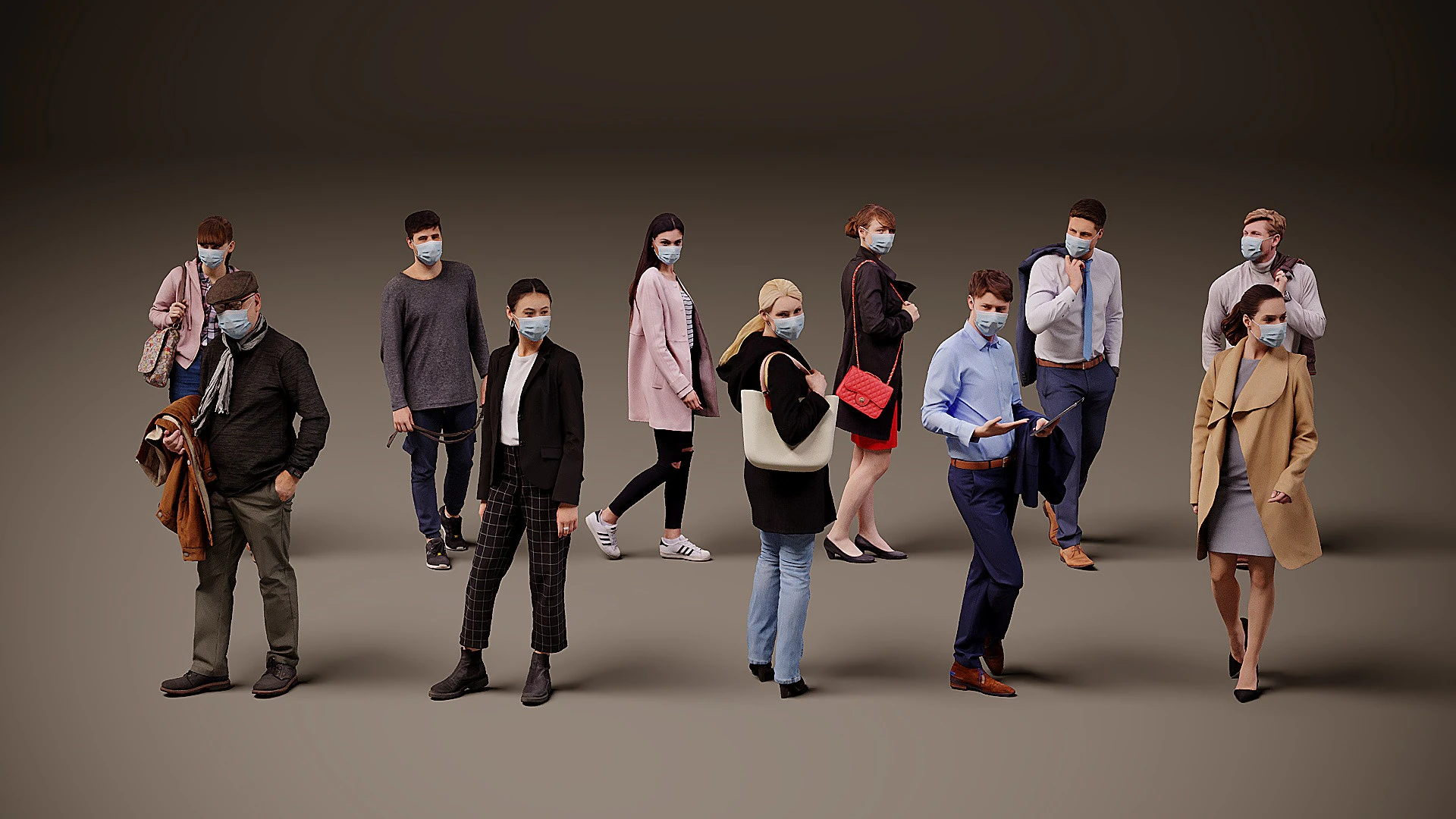 Collection of people in masks x 11 3D Model .c4d .max .obj .3ds .fbx .stl .blend 