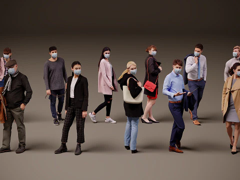 Zbiórka ludzi w maskach x 11 Model 3D