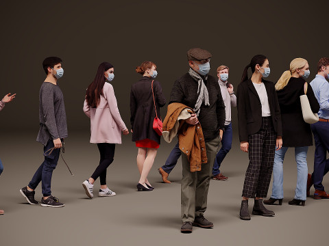 Collection of people in masks x 11 3D Model