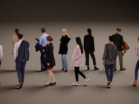 Collection of people in masks x 11 3D Model