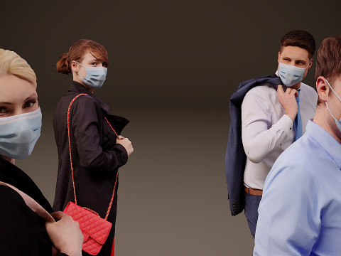 Collection of people in masks x 11 3D Model