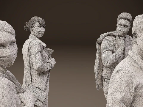 Collection of people in masks x 11 3D Model