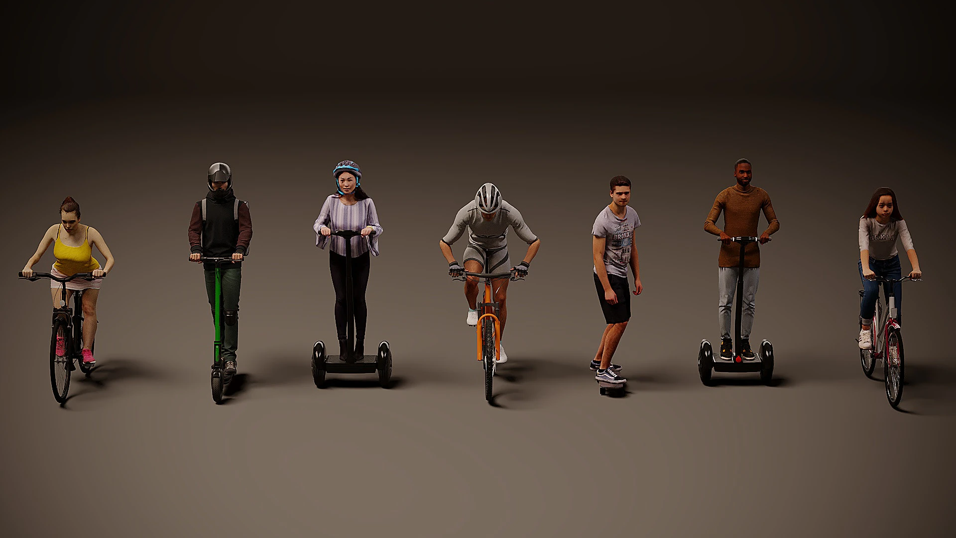 People on scooters x 7 3D Model .c4d .max .obj .3ds .fbx .stl .blend 