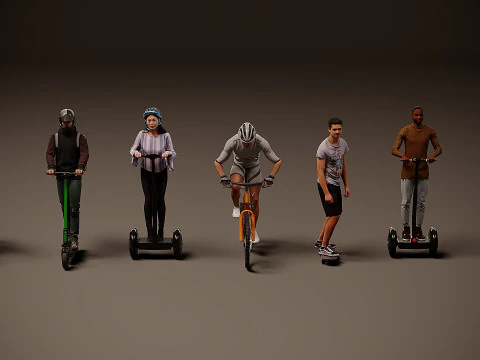 Orang dengan skuter x 7 Model 3D