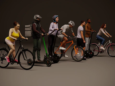 People on scooters x 7 3D Model