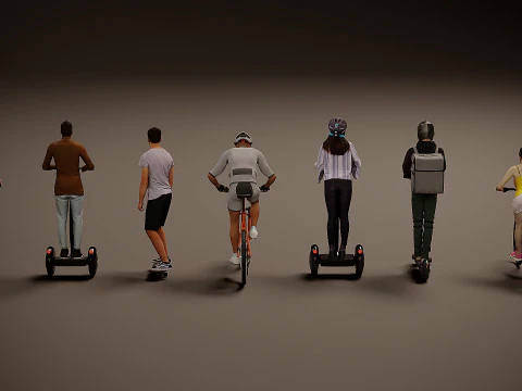 People on scooters x 7 3D Model