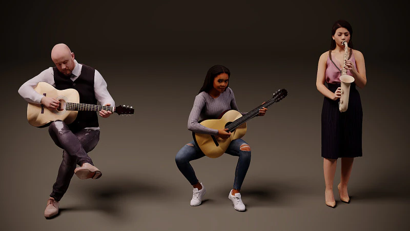 Люди з музичними інструментами х 3 3D Модель .c4d .max .obj .3ds .fbx .stl .blend 