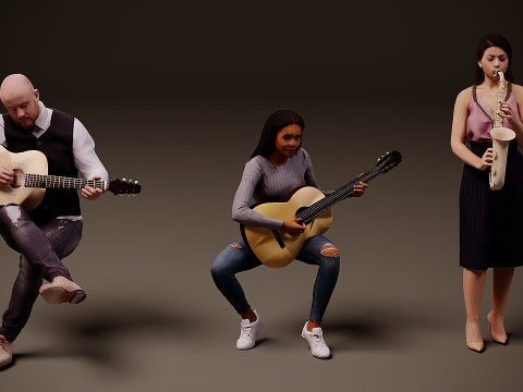 संगीत वाद्ययंत्र वाले लोग x 3 3D मॉडल