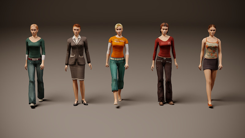 Chodzące kobiety x 5 Model 3D .c4d .max .obj .3ds .fbx .stl .blend 