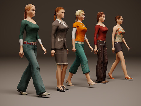 Chodzące kobiety x 5 Model 3D