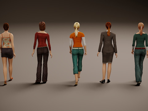 Chodzące kobiety x 5 Model 3D