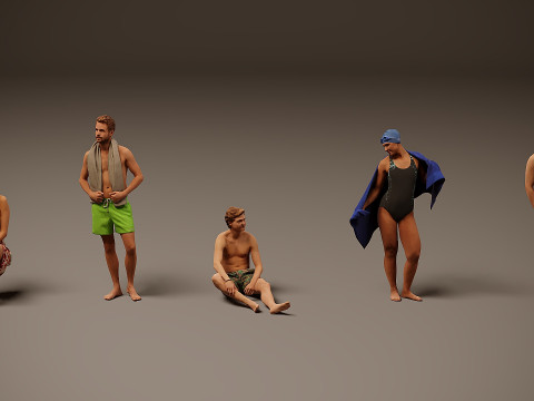 ビーチにいる人々×5 3Dモデル