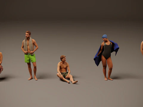 Orang-orang di pantai x 5 Model 3D
