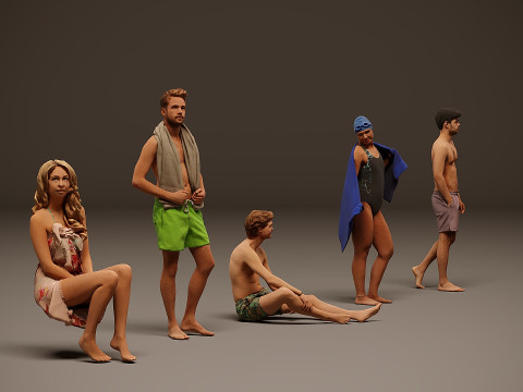 ビーチにいる人々×5 3Dモデル