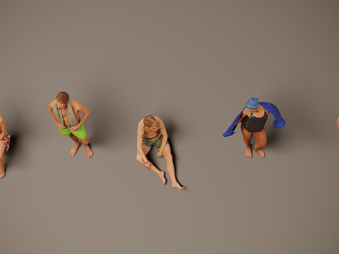 ビーチにいる人々×5 3Dモデル
