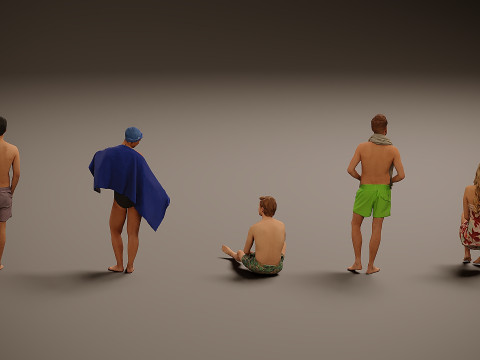 ビーチにいる人々×5 3Dモデル