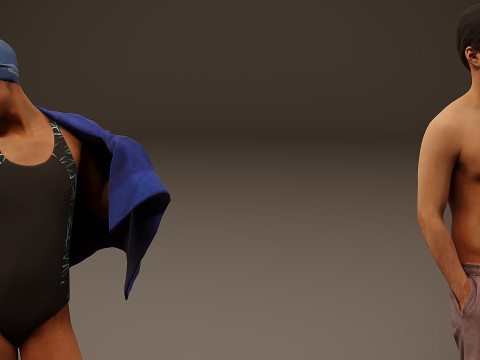 ビーチにいる人々×5 3Dモデル