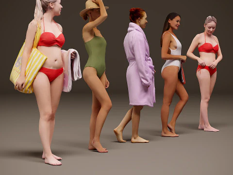 People on the beach x 5 00 3D Model