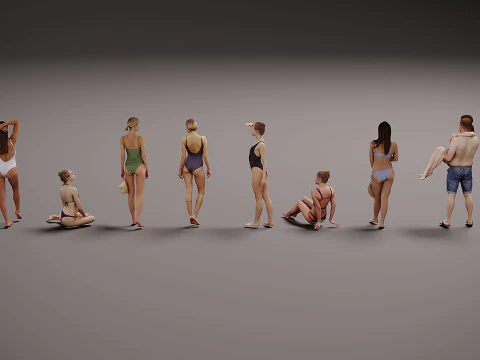 Ludzie na plaży x 8 Model 3D