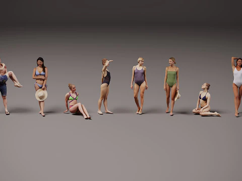 People on the beach x 8 3D Model