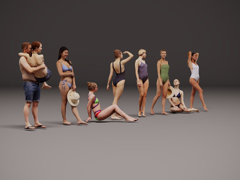 Persone sulla spiaggia x 8 Modello 3D