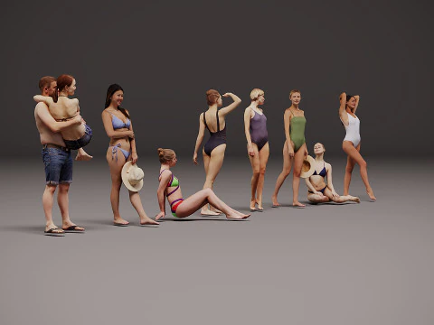 People on the beach x 8 3D Model