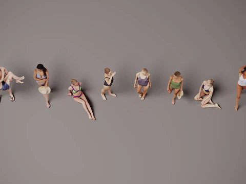 People on the beach x 8 3D Model