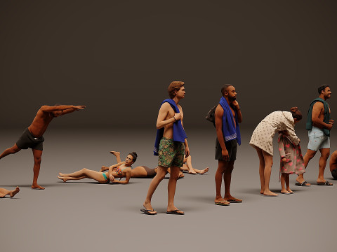 Люди на пляже x10 3D Модель