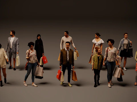 Orang dengan tas x 10 Model 3D