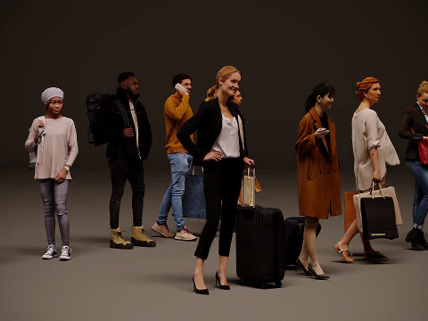 People with bags x 10 00 3D Model