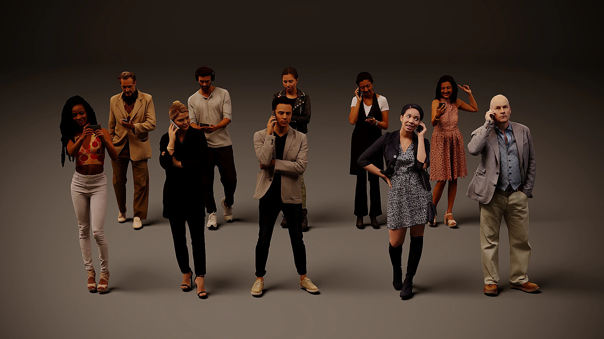 People with phones x 10 3D Model .c4d .max .obj .3ds .fbx .stl .blend 