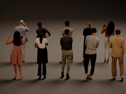 People with phones x 10 3D Model