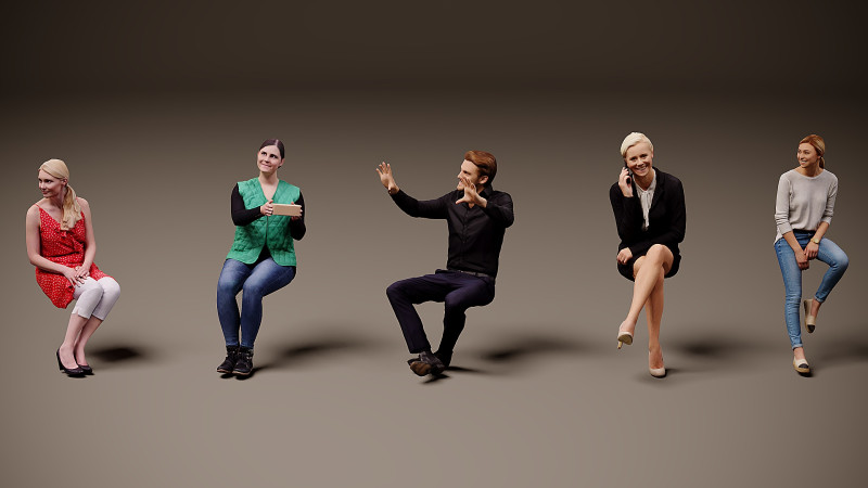 Sitting people x 5 3D Model .c4d .max .obj .3ds .fbx .stl .blend