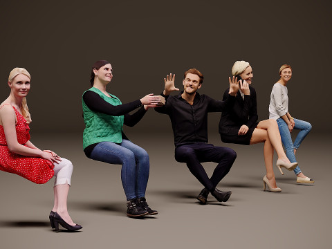 Sitting people x 5 3D Model