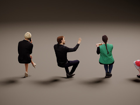 Sitting people x 5 3D Model