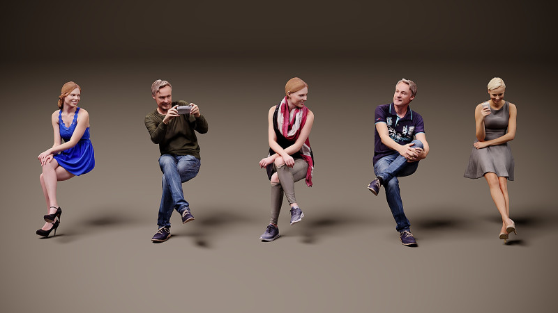 Personas sentadas x 5 01 Modelo 3D .c4d .max .obj .3ds .fbx .stl .blend 