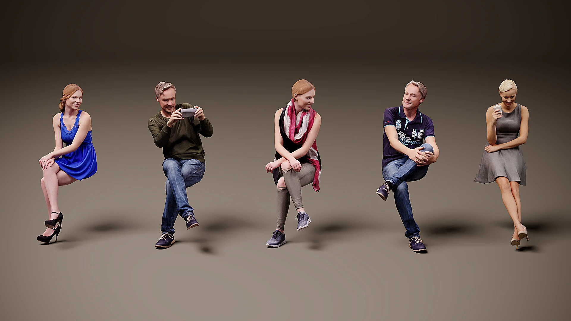 Sitting people x 5 01 3D Model .c4d .max .obj .3ds .fbx .stl .blend 