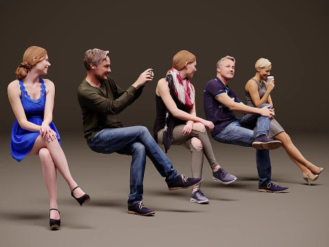 Sitting people x 5 01 3D Model