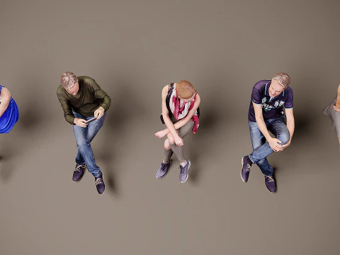 Sitting people x 5 01 3D Model