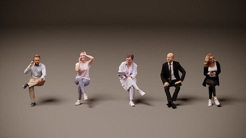 Sitting people x 5 02 3D Model .c4d .max .obj .3ds .fbx .stl .blend